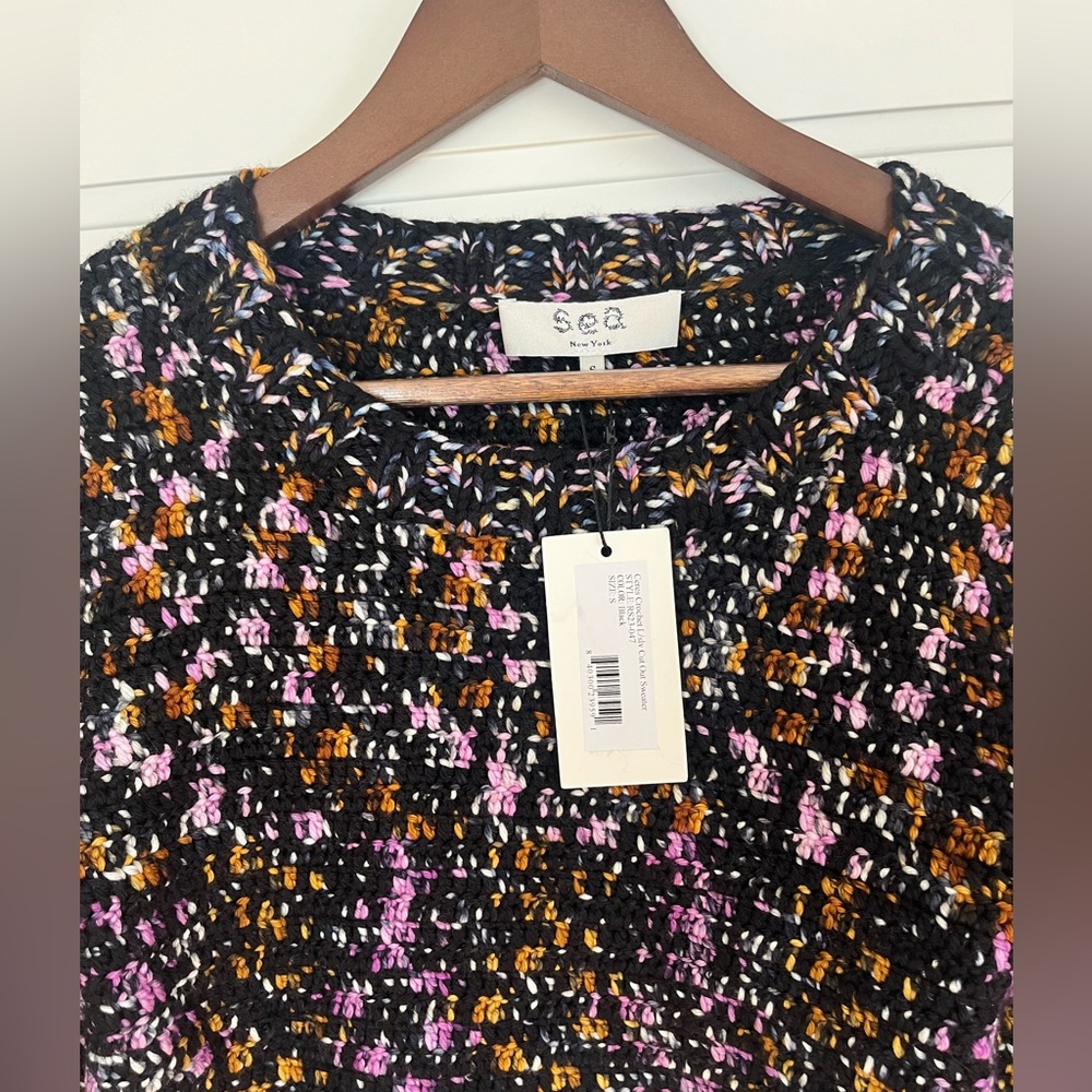 NWT $352 Sea NY Cut Out Crop Ceres Pink Black Crochet Sweater Merino Wool Size S - Picture 4 of 7